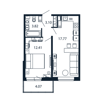 Продажа 1-комнатной квартиры 38,3 м², 11/12 этаж