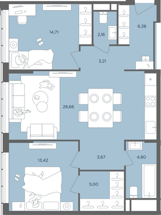 Продажа 3-комнатной квартиры 82 м², 39/51 этаж