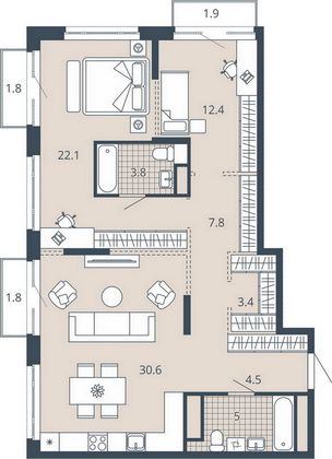 Продажа 2-комнатной квартиры 94,8 м², 19/23 этаж