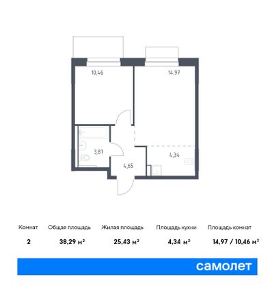 38,3 м², 1-комн. квартира, 9/9 этаж