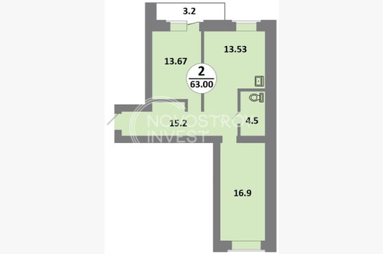 Продажа 3-комнатной квартиры 63 м², 13/14 этаж