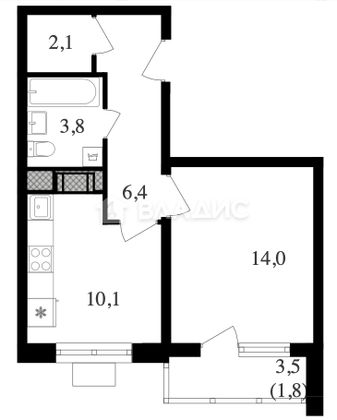 Продажа 1-комнатной квартиры 39,9 м², 6/25 этаж