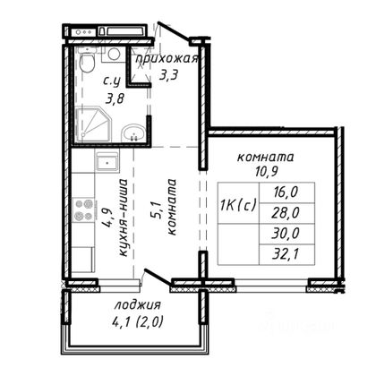 Продажа 1-комнатной квартиры 31,1 м², 10/17 этаж