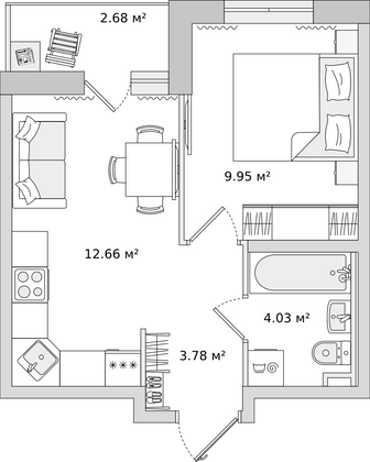 34,5 м², 1-комн. квартира, 6/22 этаж