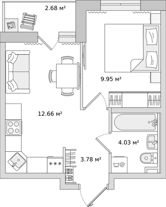 34,5 м², 1-комн. квартира, 17/22 этаж