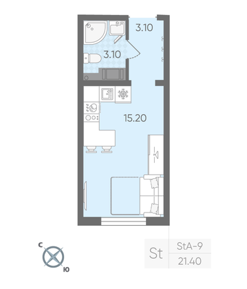 Продажа квартиры-студии 21,4 м², 3/20 этаж