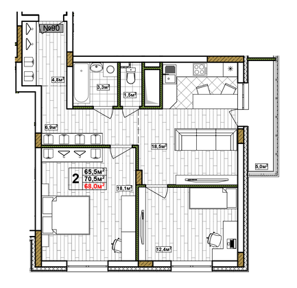 Продажа 2-комнатной квартиры 68 м², 14/17 этаж
