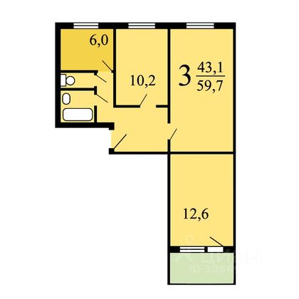 Продажа 3-комнатной квартиры 59,7 м², 4/9 этаж