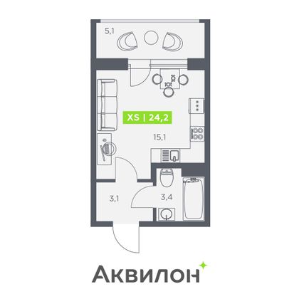 24,2 м², студия, 7/13 этаж