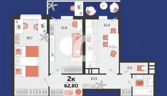 Продажа 2-комнатной квартиры 62,8 м², 5/24 этаж