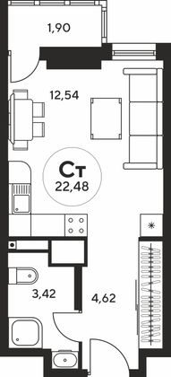 Продажа квартиры-студии 22,4 м², 25 этаж