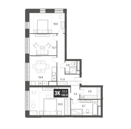 Продажа 4-комнатной квартиры 102 м², 20/52 этаж
