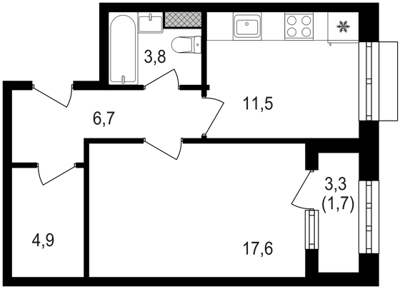 46,2 м², 1-комн. квартира, 14/20 этаж