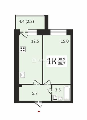 Продажа 1-комнатной квартиры 38,9 м², 1/10 этаж