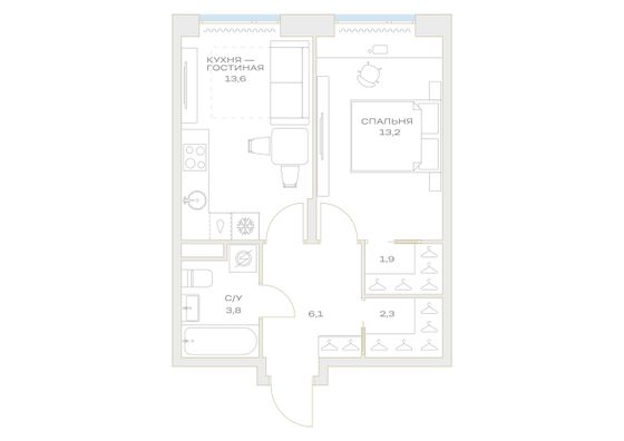 Продажа 1-комнатной квартиры 40,9 м², 5/23 этаж