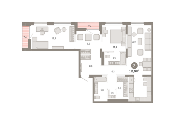 Продажа 3-комнатной квартиры 111 м², 7/17 этаж