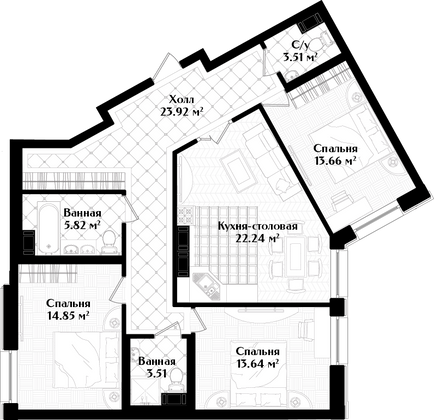 Продажа 3-комнатной квартиры 100,3 м², 2/7 этаж