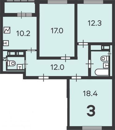 Продажа 3-комнатной квартиры 76,2 м², 2/19 этаж