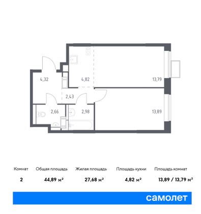 44,9 м², 1-комн. квартира, 10/15 этаж