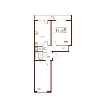 Продажа 2-комнатной квартиры 68,1 м², 2/11 этаж