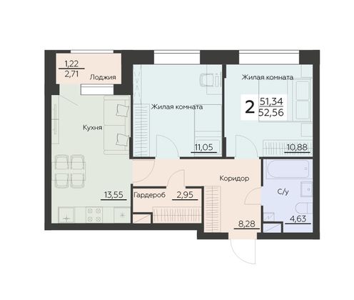 Продажа 2-комнатной квартиры 52,6 м², 6 этаж