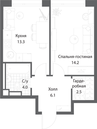 Продажа 1-комнатной квартиры 40,1 м², 18/35 этаж