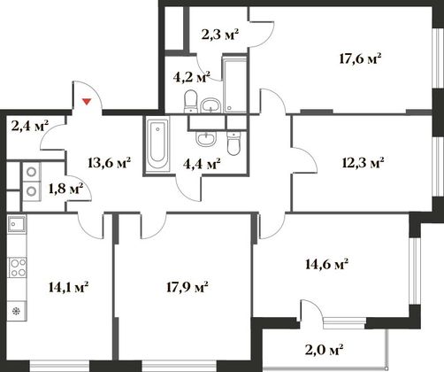 107,2 м², 4-комн. квартира, 4/6 этаж