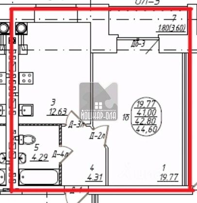 Продажа 1-комнатной квартиры 44,6 м², 3/9 этаж