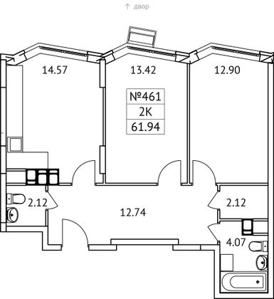 61,9 м², 2-комн. квартира, 10/17 этаж