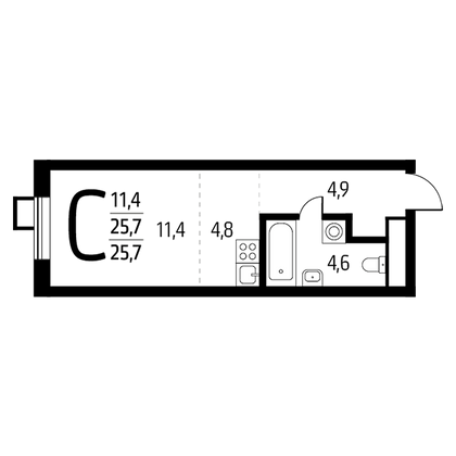 25,7 м², студия, 7/14 этаж