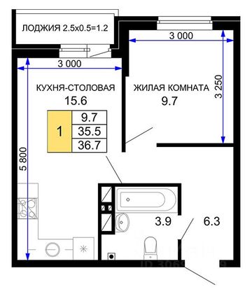 Продажа 1-комнатной квартиры 36,7 м², 5/16 этаж