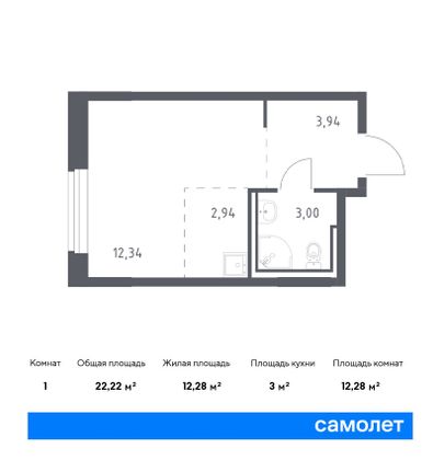 22,2 м², студия, 1/8 этаж