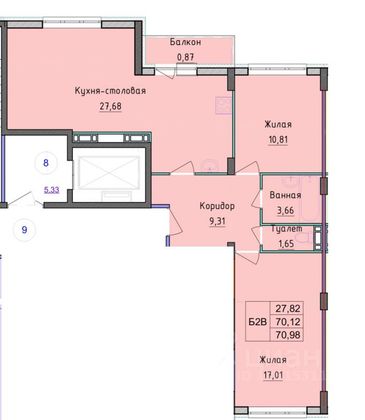 Продажа 2-комнатной квартиры 71 м², 5/10 этаж