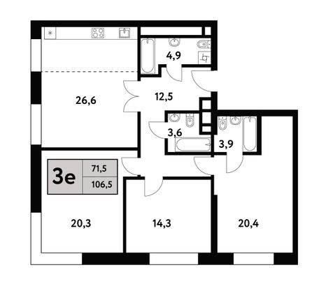 106,5 м², 4-комн. квартира, 25/35 этаж