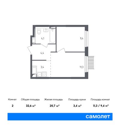 32,6 м², 1-комн. квартира, 3/17 этаж