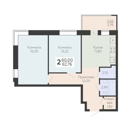 Продажа 2-комнатной квартиры 62,8 м², 2/19 этаж