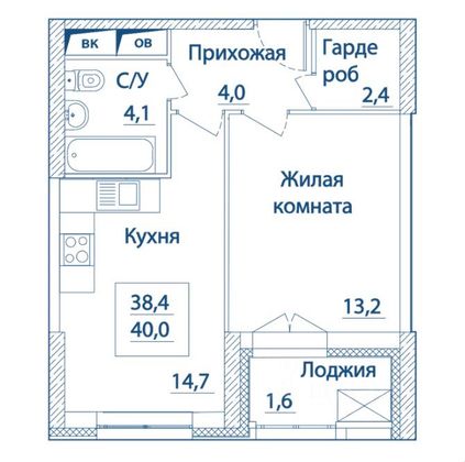 Продажа 1-комнатной квартиры 40 м², 13/24 этаж