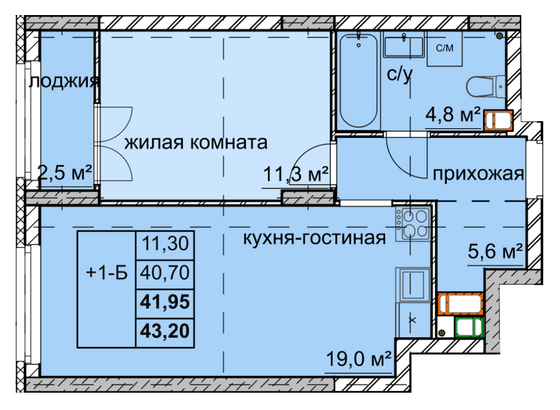 Продажа 1-комнатной квартиры 42 м², 13/15 этаж