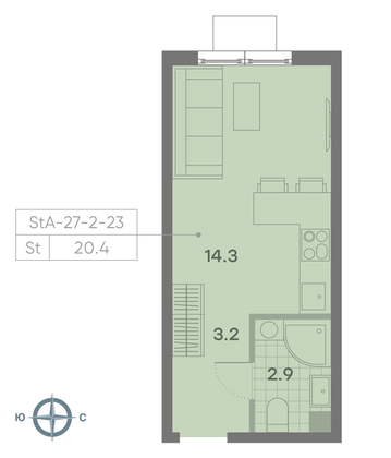 Продажа квартиры-студии 20,4 м², 11/23 этаж