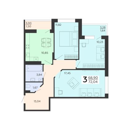 Продажа 3-комнатной квартиры 72 м², 15/18 этаж