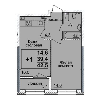 Продажа 1-комнатной квартиры 42 м², 3/24 этаж