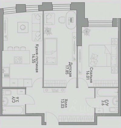 Продажа 2-комнатной квартиры 71 м², 11/39 этаж