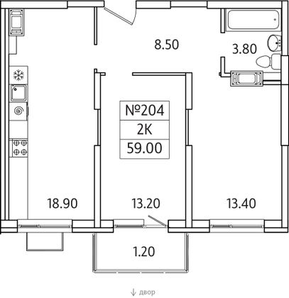 Продажа 2-комнатной квартиры 59 м², 18/25 этаж