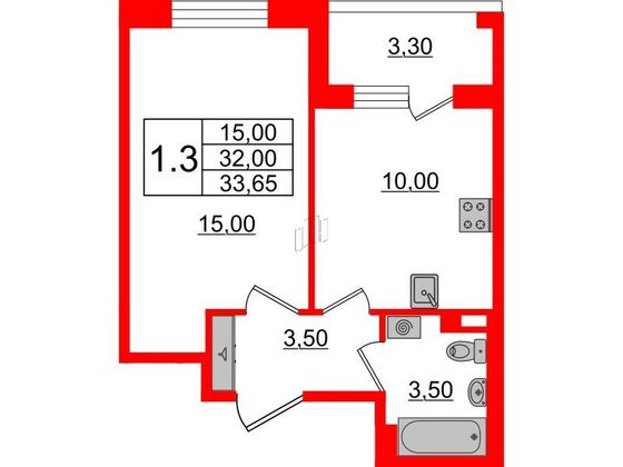 Продажа 1-комнатной квартиры 32 м², 4/4 этаж