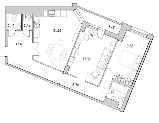 Продажа 2-комнатной квартиры 84,2 м², 21/25 этаж