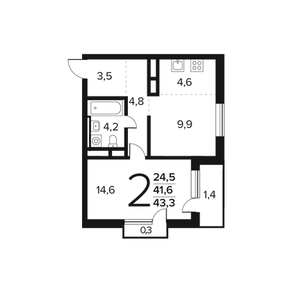 Продажа 2-комнатной квартиры 43,3 м², 10/14 этаж