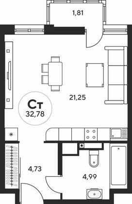 32,8 м², студия, 13 этаж