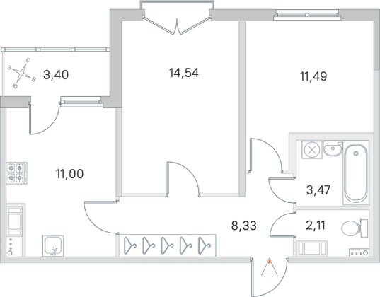 Продажа 2-комнатной квартиры 52,6 м², 3/4 этаж