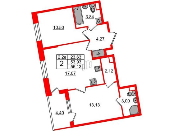 Продажа 2-комнатной квартиры 53,9 м², 2/5 этаж