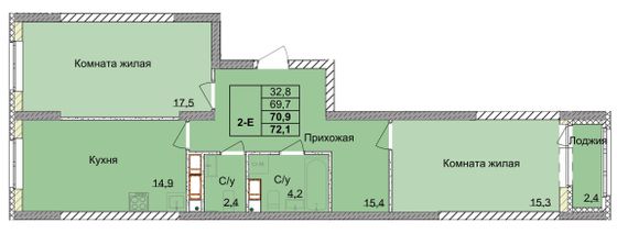 Продажа 2-комнатной квартиры 70,9 м², 5/18 этаж